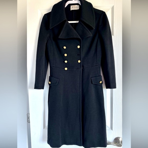 1960s Butte Knit Double Breasted Wool Blend Long Peacoat - Picture 2 of 16